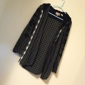 Miss Me Green and Black Tunic Button and Zip Up Hoodie Flannel L